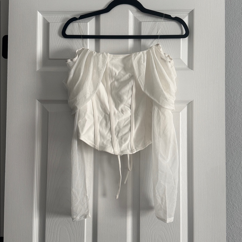 NWT Willow + Root White Sheer Sleeve OTS Top